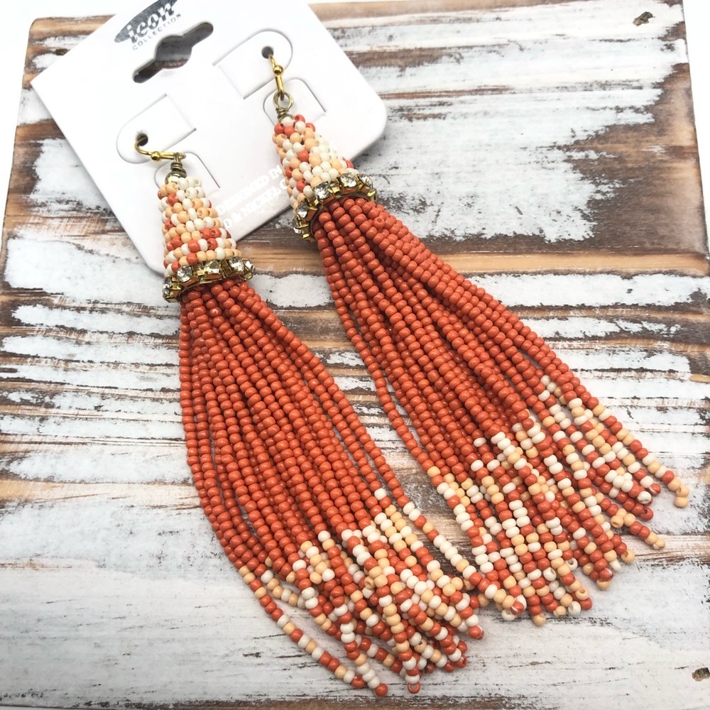 Boho Beaded Dangle Statement Earrings NWT